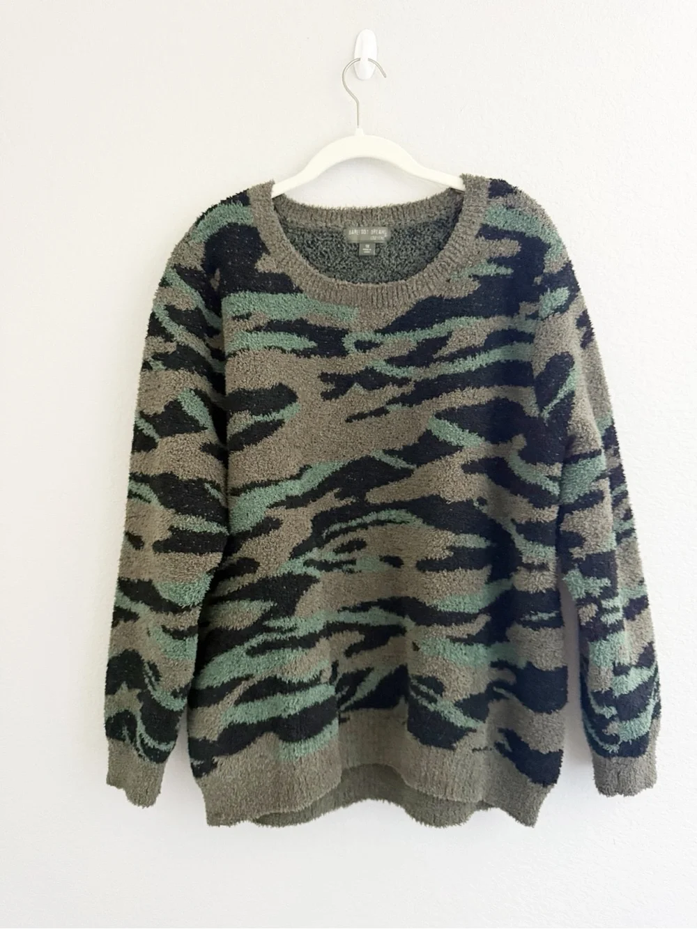 Barefoot Dreams CozyChic Seaside Green and Black Camo Crewneck Sweater